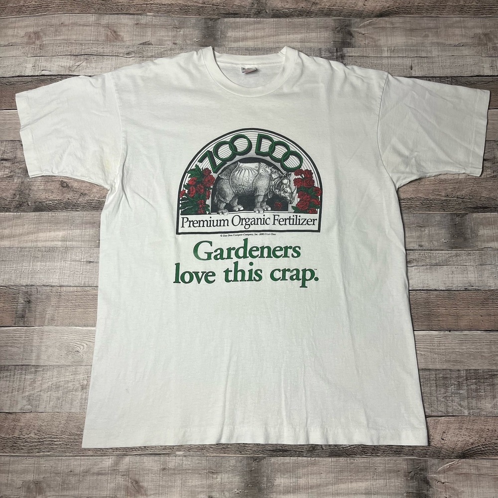 Zoo Doo Shirt Size XL Vintage White Fertilizer Weed Tee Rhino Hemp Farmer